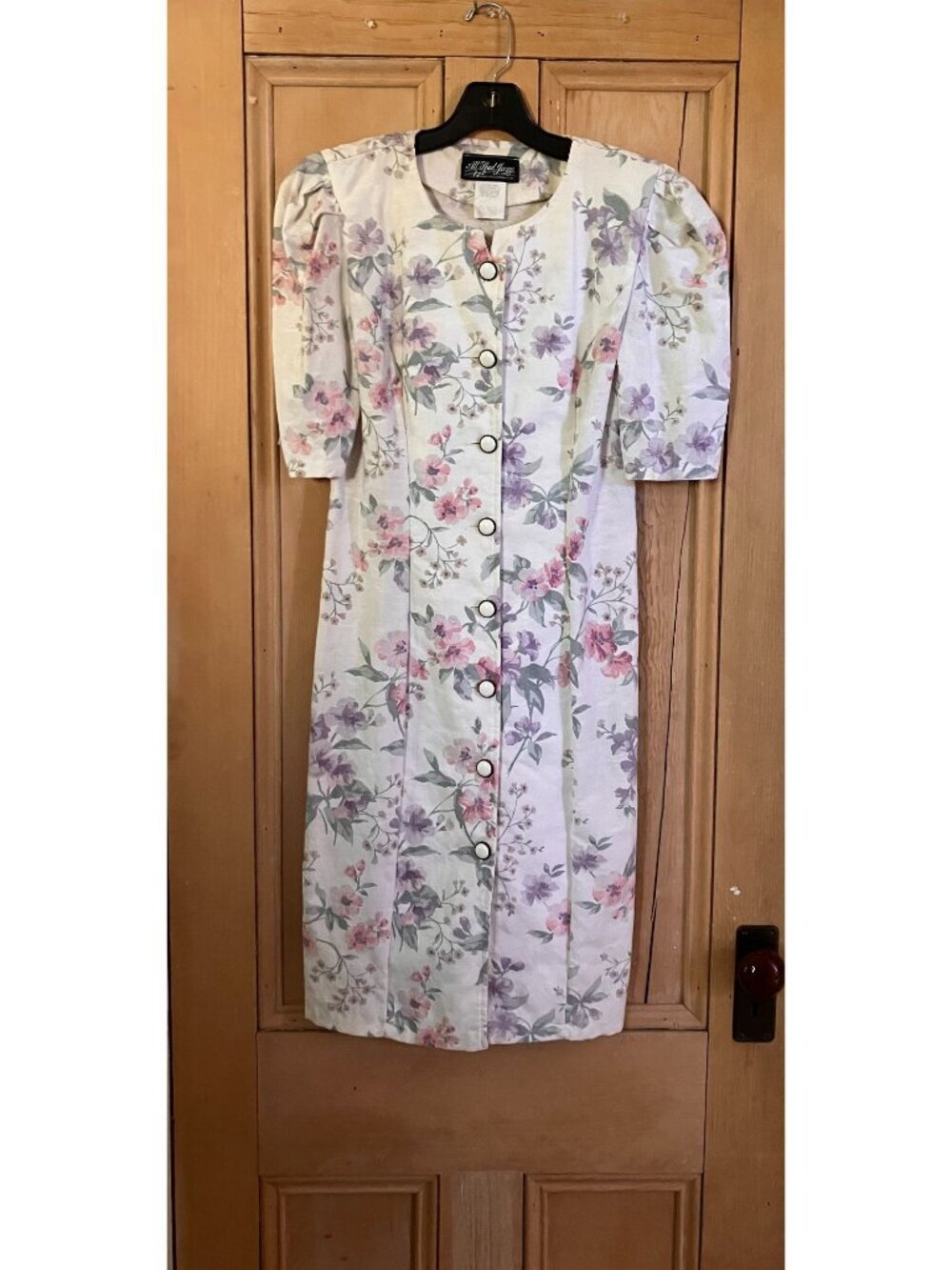 All That Jazz Vintage 90s Floral Button Pencil Dress Size 8 Cream White SP EXC